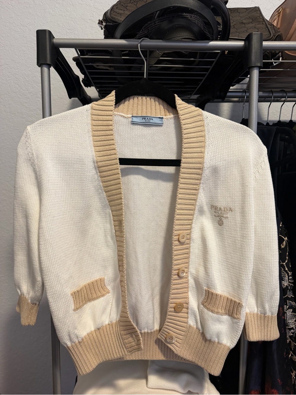 Prada Cream Cardigan with Beige Trim